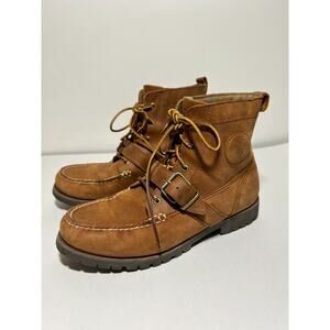 Polo Ralph Lauren Men's EUC Brown Leather Redmond Buckle Strap Lace Up Boot 9.5